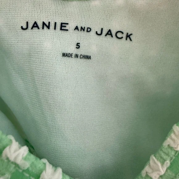 Janie and Jack Mint Green Gingham Ruffle Two-Piece Swimsuit With Matching bow 5T - Picture 3 of 4